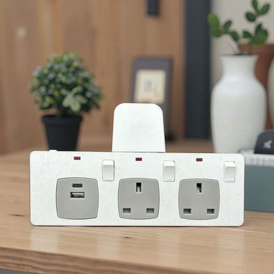 Vnx Uk Standard 13a Light Switch 2-Way Electrical Extension Socket Power Socket With 1 Type C and 1 Usb a Output Ports Outlet