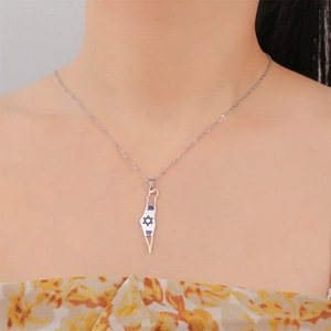 Collar de <span class=keywords><strong>mapa</strong></span> de <span class=keywords><strong>Israel</strong></span>, nuevo diseño, collar con colgante impermeable de estrella de David esmaltado, collar impermeable de alto pulido - Product Image 1