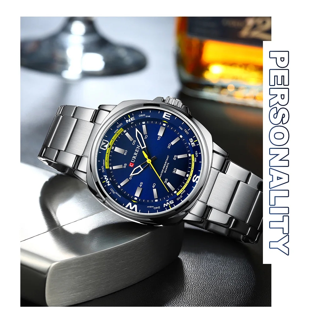 時計 S CURREN 8455 Men's Fashion Silver Quartz Watch Leisure