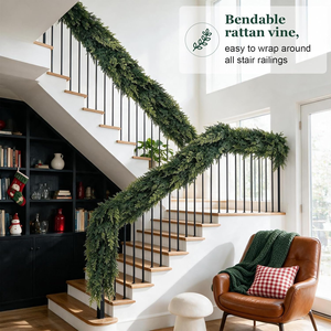 Guirlandes de Noël en plastique Elonna 9M, aspect réaliste, toucher réel, guirlande d'hiver pour Noël, durable, décoration artificielle pour intérieur/extérieur - Product Image 6