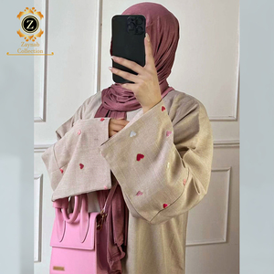 Zaynab Abaya abierta musulmana para mujer con bordado árabe de manga larga tela de poliéster transpirable-Four Season Dubai <span class=keywords><strong>moda</strong></span> Islámica - Product Image 2