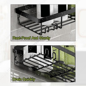 Bathroom <b>Shelf</b> Storage Rack <b>Wall</b> <b>Mounted</b> 2 Tier Metal Organizer For Toilet Shower Gel And Kitchen Use - Product Image 4
