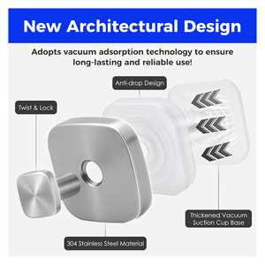 Crochet à ventouse en acier inoxydable <span class=keywords><strong>Porte</strong></span>-serviettes de salle de bain <span class=keywords><strong>Porte</strong></span>-serviettes amovible Crochets pour <span class=keywords><strong>peignoir</strong></span> et luffa avec finition brossée - Product Image 3