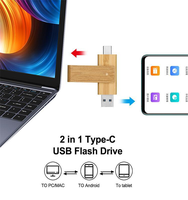 Unidad USB Giratoria de Madera Creativa Tipo C2 Integrada para Teléfono Móvil con Función de Grabado para Logotipo