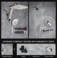 Système de douche magnétique intégré avec douchette à main combinée, pommeau de douche fixe et 9 modes de pulvérisation différents