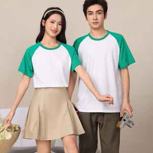 T-shirt de travail en pur coton pour femme, été, col rond, manches raglan courtes, respirant, coupe ample, avec impression de logo - Product Image 3