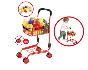 Preschool Iron Simulation Supermarket Trolley Folding Shopping Cart Pretend Toys Set