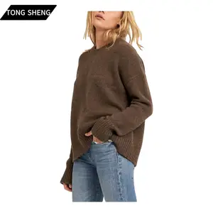 Tong Sheng Sweater Wol Spandeks Wanita, Sweater Katun Akrilik Kerah Crew Desain Kustom Rajut Atasan Italia