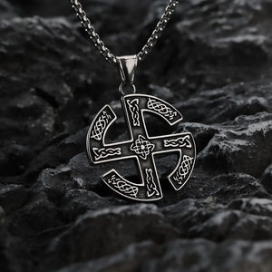 yunnique Stainless Steel Men's <b>Cross</b> Pendant Necklace Geometric Design Asymmetry Fashion Jewelry For Clothing Matching - Product Image 2