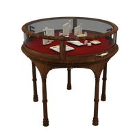 Vitrine à bijoux ronde vintage en bois, table de présentation circulaire en verre avec revêtement en velours rouge pour boutiques de luxe