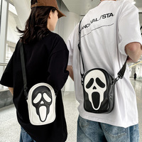 Sac bandoulière unisexe style coréen tendance fantaisie fantôme crâne dessin animé en PU, pochette téléphone, mini sac à main