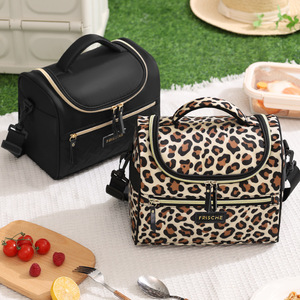 Frische Leopard Print Lunch Bag Large Capacity Insulated Portable Shoulder Bag for Outdoor Commute Picnic - Product Image 4