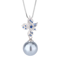 Venta Directa de Fábrica, Juego de Joyería de Perlas Negras y Circones Azules Florales, Collar y Aretes de Lujo Chapados en Oro de 18K para Mujer