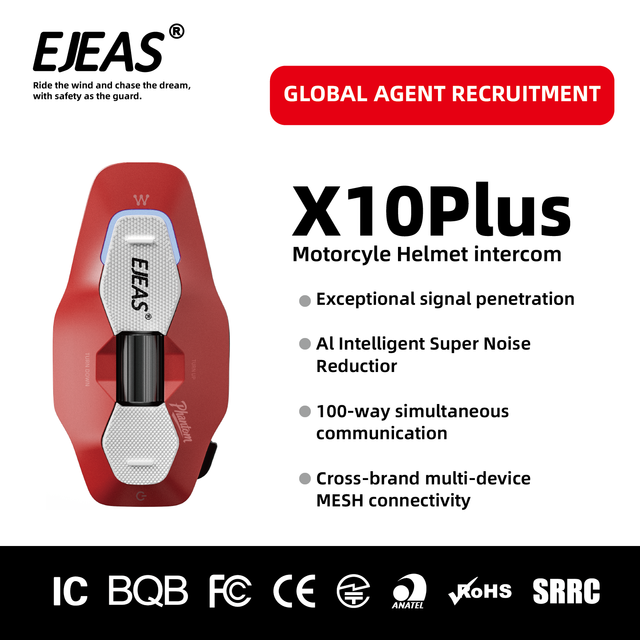 EJEAS X10 Plus Motorcycle Communication System with Mesh Intercom for Motorcycle Touring Groups