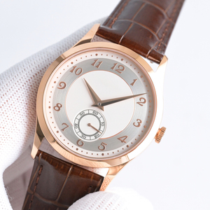 Montre à bracelet en cuir de crocodile avec cadran or rose et design simple en argent 5196, système d'affichage des secondes indépendant - Product Image 2