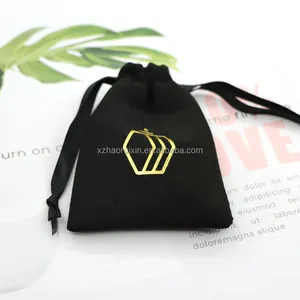 Eco Velvet Draw String Bags Packaging Black Custom Logo Drawstring Bag