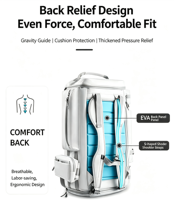 Sac à dos multifonctionnel 55L pour homme en tissu Oxford résistant à l'eau, pour ski/snowboard, avec compartiment pour chaussures technique, double bretelles, grande capacité