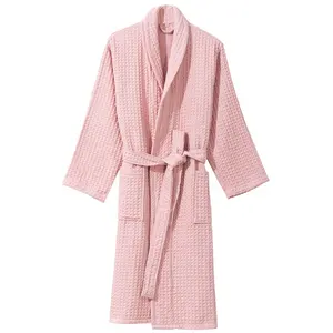 Long Waffle Hotel Bath Robe 100% Cotton Towel Bathrobe Slippers Set Unisex Bathrobe