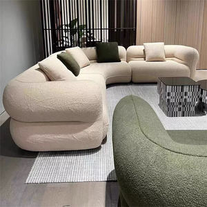 Set Sofa Modular Lengkung Berkualitas Tinggi Desain Eropa 2/3 Dudukan Modern Persegi Panjang Kain Boucle Kaki Kayu Solid Ruang Tamu - Product Image 4