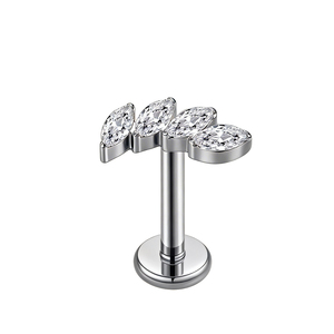<span class=keywords><strong>Piercing</strong></span> Labret Classique en Titane ASTM F136 Plaqué Or 24K, Zircon Taille Marquise, Motif Fleur, pour Cartilage Hélix, Cadeau de Mariage et Fiançailles - Product Image 6