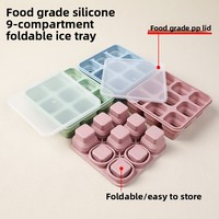 Bac à glaçons pliable en silicone, gain de place, boîte à glaçons pliable avec couvercle, qualité alimentaire sans BPA