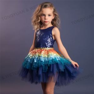 Mini <span class=keywords><strong>jupe</strong></span> à paillettes arc-en-ciel pour enfants au-dessus du genou pour filles en <span class=keywords><strong>bleu</strong></span> <span class=keywords><strong>marine</strong></span> - Product Image 3