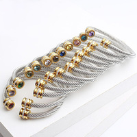 Brazalete de Cable Trenzado con Cristal de Piedra Natalicia, Acero Inoxidable, Impermeable e Hipoalergénico