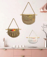 Panier suspendu à 3 niveaux pour fruits, sac de rangement mural détachable, pochette de rangement murale, panier suspendu tissé pour fruits et légumes, décoration bohème