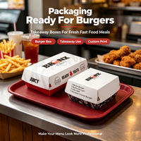 Boîte à hamburger en carton biodégradable personnalisée pour emporter, emballage pour la restauration rapide, frites, en-cas