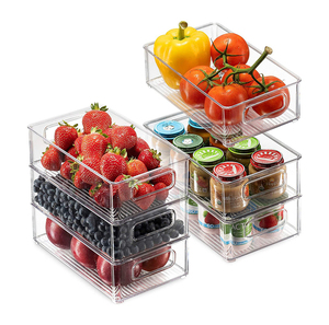 Clear plastic food storage bins can Dispenser Fridge Organizer stackable Refrigerator pantry Organizer Bins set of 6