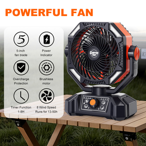 Ventilateur de camping rechargeable en plastique 16000 mAh avec lumière, <span class=keywords><strong>4</strong></span> vitesses, télécommande, oscillation automatique, fonction minuterie, 3 niveaux de luminosité - Product Image 5