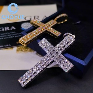 Factory Costom 925 Sterling <b>Silver</b> Cross Moissanite Men Pendant Round Cut Hip Hop <b>Charm</b> for Men Pass Diamond Tester GRA - Product Image 2