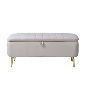 Otomana con Estructura Metálica Cuadrada <span class=keywords><strong>y</strong></span> Patas Doradas, Banco de Almacenamiento Moderno con Tapicería de Tela <span class=keywords><strong>y</strong></span> Reposapiés <span class=keywords><strong>para</strong></span> Uso en el Hogar <span class=keywords><strong>y</strong></span> Hoteles - Product Image 2