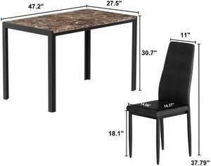 ชุดโต๊ะและเก้าอี้หนัง5ชิ้นลายหินอ่อนคลาสสิกสำหรับคาเฟ่ห้องครัวชุดโต๊ะอาหารสุดหรูเก้าอี้4ตัว - Product Image 6