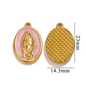 Collar con colgante de la Virgen María Vintage al por mayor, joyería religiosa retro de acero inoxidable con chapado en oro de 18K, accesorio DIY - Product Image 4