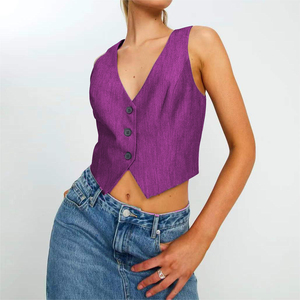 Chaleco Corto de Verano Casual sin Mangas con Cuello en V y Botones para Mujer, a la Moda - Product Image 5
