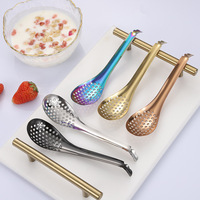 Cuillère écumoire mini Dingyue moderne colorée en acier inoxydable 304 plaqué, perforée, pour caviar, fondue chinoise, écrémeuse à soupe, réutilisable
