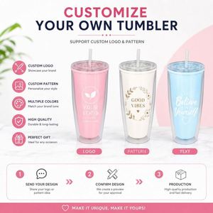 Custom Cold Drinking Plastic Tumbler Cups BPA Free 24oz <b>Double</b> <b>Wall</b> Acrylic Travel Plastic <b>Double</b> <b>Wall</b> With Straw and Lid - Product Image 4