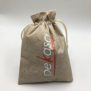 大号 15x20 厘米定制徽标印刷数码直接喷射防水层压抽绳袋黄麻亚麻袋中国 - Product Image 4