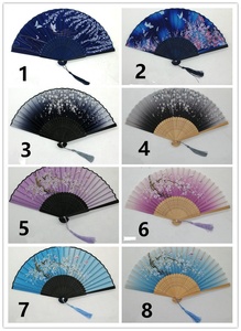 Abanicos de mano de bambú de seda para fiesta de boda de baile plegable de alta calidad chinos - Product Image 6