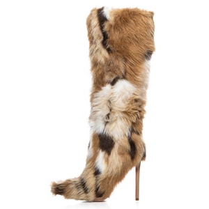 Custom Women's Multi Furry Warm Plush Long Snow <b>Boots</b> High Heels Flurry Fur Knee High <b>Boots</b> Winter Dress Shoes - Product Image 2