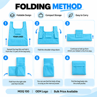 Sac de courses pliable et imperméable, sac de plage en nylon personnalisé, sac de voyage réutilisable, pochette d'épicerie portable, vente en gros avec logo OEM