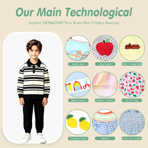 Felpa a Collo Polo a Righe Bianche e Nere per Ragazzi, Manica Lunga, Pullover a Righe per Bambini, Abbigliamento OEM ODM per Bambini all'Ingrosso - Product Image 5