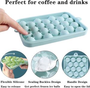 Bac à glaçons rond en silicone à 25 compartiments avec couvercle, durable et flexible, moule à boules de glace, petit bac à glaçons en forme de pastilles - Product Image 3