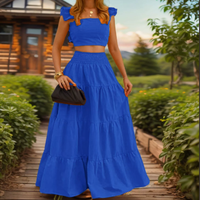 Nouvel ensemble jupe et haut sexy à taille mi-haute de couleur unie, style transfrontalier européen et américain, collection été 2026