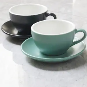 220 Ml Cappuccino Cups Custom Cup And Saucer Matte Color Ceramic Coffee Sets Customized Color Logo Design Highly Welcome