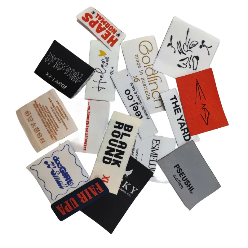 Etiquetas de tamanho de etiqueta de ferro por atacado costurar em etiquetas tecidas em relevo etiqueta de pescoço personalizada para marca de roupas