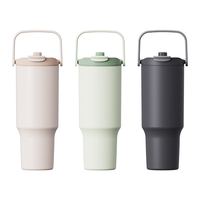 Gobelet isotherme portable réutilisable en acier inoxydable à double paroi de 32 oz avec poignée et paille pour café et voyage