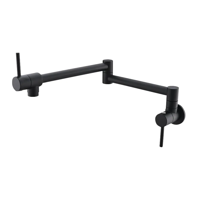 Fabriekslevering Zwart Opvouwbare Kraan Rekbaar Dubbelgewricht Swing Arm Pot Filler Draaibare Muur Mount Keuken Kraan