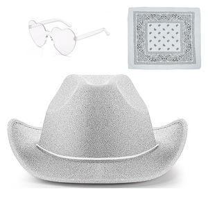Sombrero de Vaquero Rosa con Brillantina, Juego de Tres Piezas, Estilo Occidental, Sombrero de Vaquero para Halloween, Festivales y Fiestas - Product Image 6